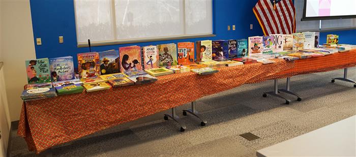A table filled with picture books.